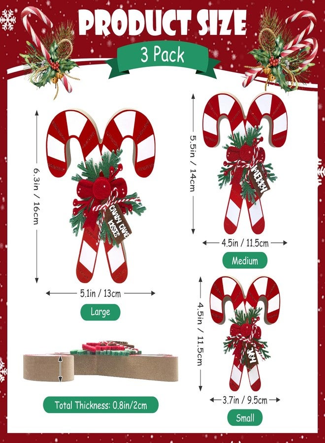Teeloray 3 Pcs Christmas Candy Cane Wooden Table Decorations 3D Glitter Candy Cane Decor Farmhouse Tabletop Wooden Sign Red and White Christmas Tiered Tray Decor Xmas Home Kitchen Centerpieces for Tables - Image 2